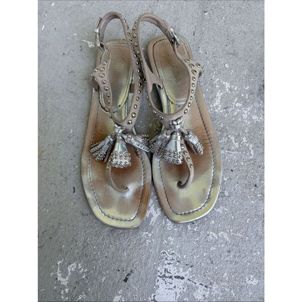 Prada studded two tone metallic sandals